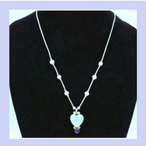925 Sterling Silver Mother of Pearl Heart Amethyst Necklace Quoc Q.T.